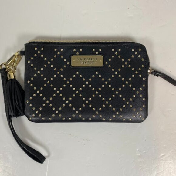 Victoria’s Secret Black with Gold Studded Wristlet Wallet with Tassel - Picture 4 of 7